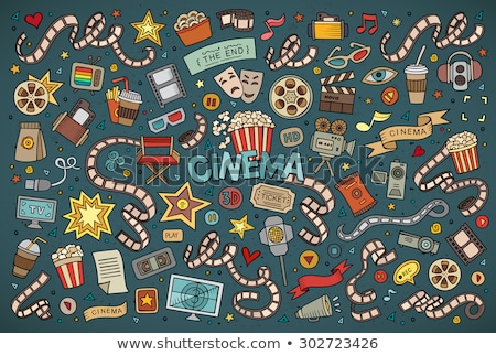 Foto stock: Colored Hand Drawn Cinema Icon Set