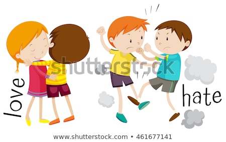 Foto stock: Kids Showing Love And Hate