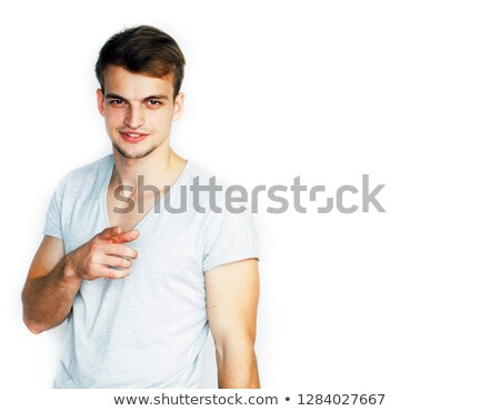 Stok fotoğraf: Young Handsome Teenage Hipster Guy Posing Emotional Happy Smili