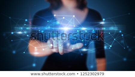 Stok fotoğraf: Woman Touching Cloud System Hologram