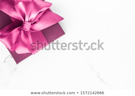 Stock fotó: Pink Silk Ribbon And Bow On Marble Background Girl Baby Shower