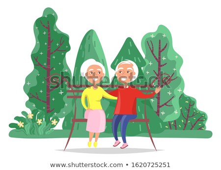 Foto stock: Dating Of Grandparents Hugging On Bench Vector