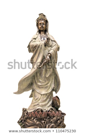 Foto stock: Goddess Of Compassion Bronze Statue Standing On Lotus