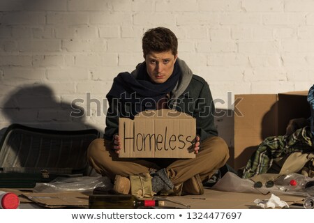 Stock foto: Homeless Man Holding Sign