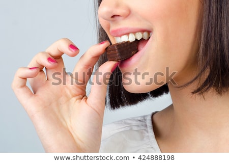 Foto stock: Hocolate · - · Close · Up · Woman · Morded · Sweets