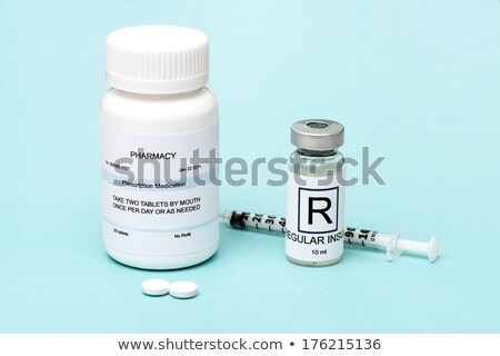 Stockfoto: Close Up Of Glucometer Insulin Pen And Drug Pills