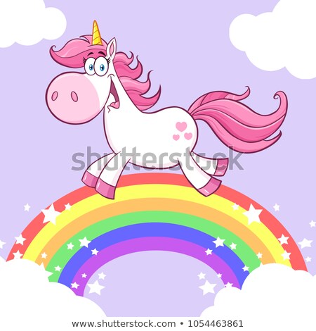 ストックフォト: Cute Magic Unicorn Cartoon Mascot Character Running
