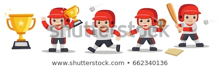 Foto stock: Cartoon Wooden Bat And Softball