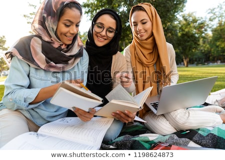Stock fotó: Arabian Women Students Holding Books In Park Outdoors