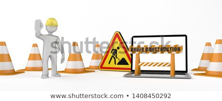 Сток-фото: White Manikin Notebook Roadworks Sign