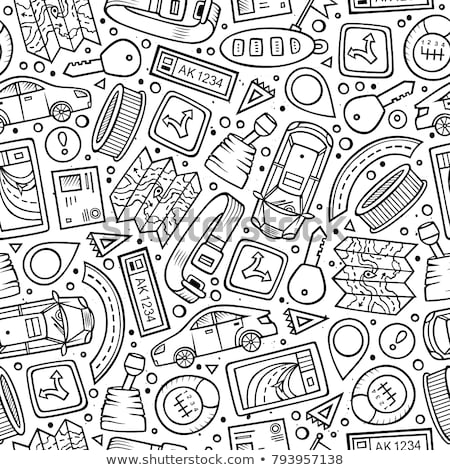 Foto stock: Cartoon Cute Hand Drawn Automotive Seamless Pattern