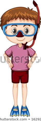 Foto d'archivio: Boy In Pink Shirt With Snorkel And Fins