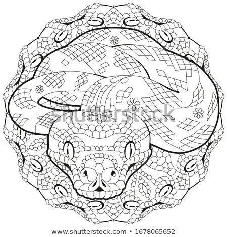 Foto stock: Zentangle Snake With Mandala Hand Drawn Decorative Vector Illustration