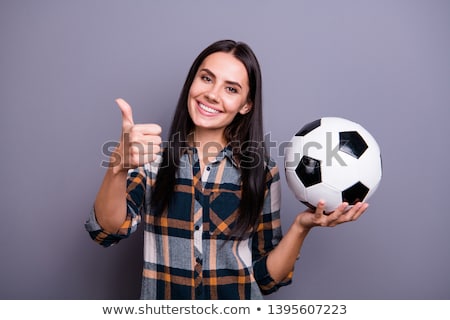 Stock fotó: Young Woman Wearing Jeans And Football Shirt Showing Thumb Up