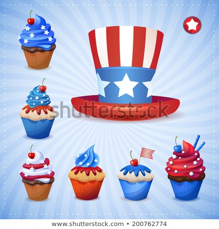 Stockfoto: Uncle Sam With 4th Of July Birthday Cake Illustration