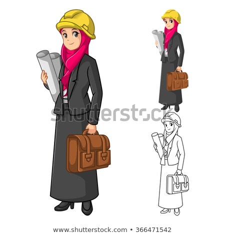 Сток-фото: Muslim Businesswoman Architect Wearing Pink Veil With Holding Briefcase