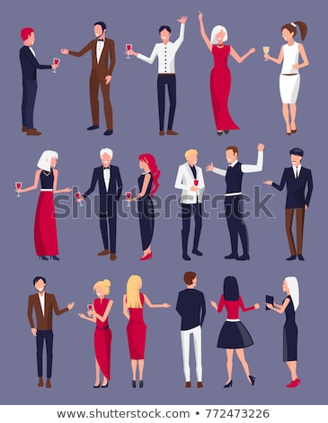 Foto stock: Silhouettes Of Women Dressed In Evening Dress Holding Wine Glass