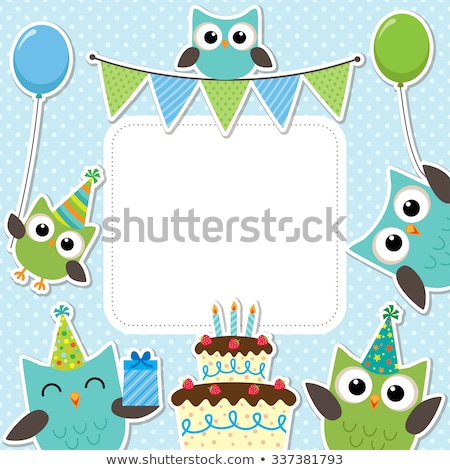 Stock photo: Happy Birthday Card With Funny Doodle Bird