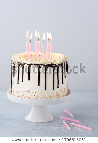 Сток-фото: Chocolate Birthday Cake With Cream Burning Candles