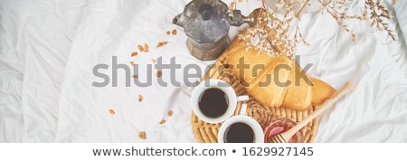 Сток-фото: Good Morning Two Cup Of Coffee With Croissant And Jam