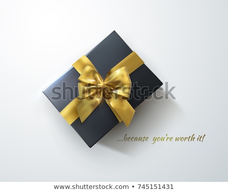 Stockfoto: Happy Valentines Day Golden Glitter Sparkle Gift Box With Bow And Ribbon Top View Vector Illustrat