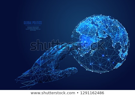 Stockfoto: Touch The Future Hand And Globe Low Poly Futuristic Concept