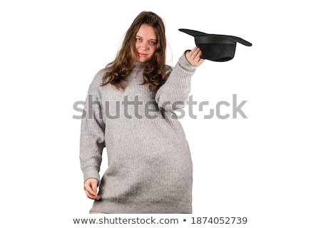 Zdjęcia stock: Young Black Hair Girl In Wool Sweater And Cap