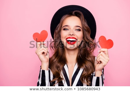 Stockfoto: Pretty Lady Lips With Lovely Red Hearts