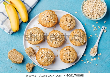 Сток-фото: Healthy Vegan Oat Muffins Apple And Banana Cakes With Sour Cream Blue Stone Background