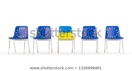 Stockfoto: Row Of Chairs With Flag Of Eu And Ukraine