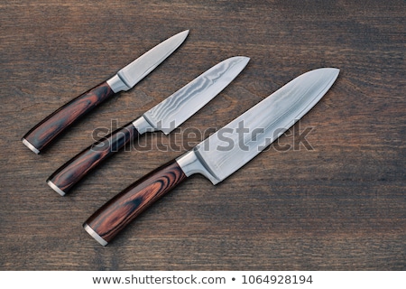 Stok fotoğraf: Stainless Steel Knife On Vintage Wooden Cutting Board