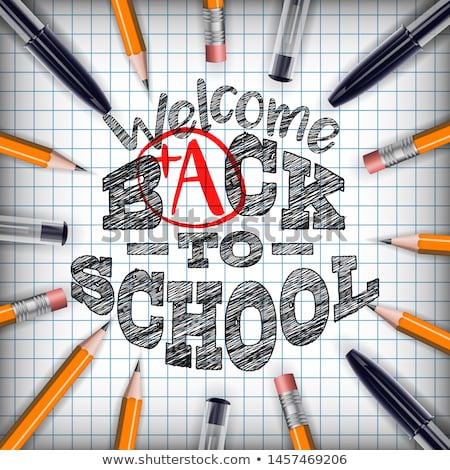 [[stock_photo]]: Back To School Design With Colorful Pencil And Ltypography Letter On Square Grid Booklet Background