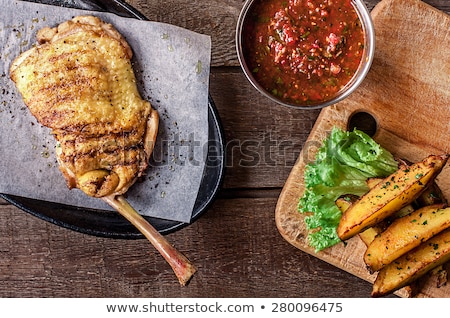 ストックフォト: Fried Chicken Meat On The Bone Potato Wedges Lettuce