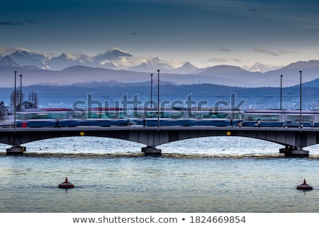 Foto stock: Zurich Cityscape With Motion Blurred City Traffic