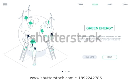 Stockfoto: Green Energy - Line Design Style Isometric Web Banner