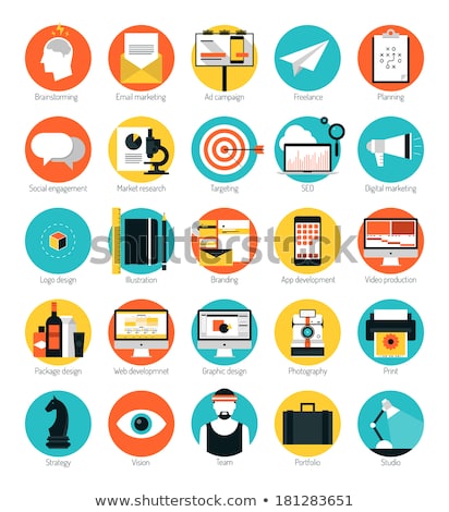 Foto stock: Technology And Management - Flat Design Style Icons Set