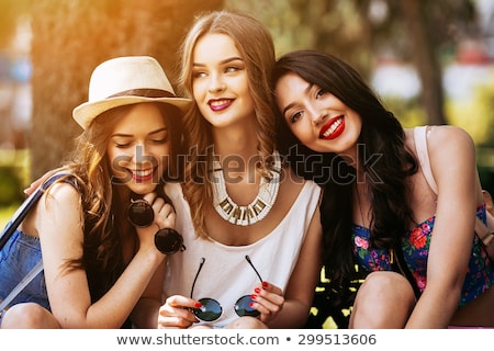 ストックフォト: Fashionable Young Brunette Girl Posing In White Hat