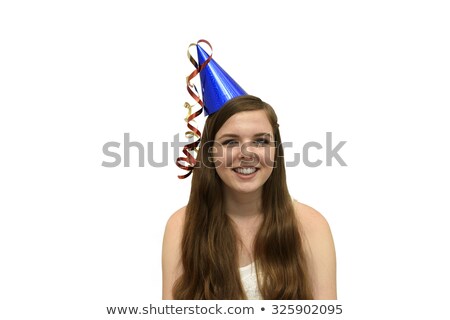 Foto stock: Young Woman Wearing Party Hat With Party Streamer