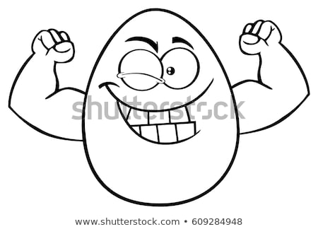 Black And White Strong Egg Cartoon Mascot Character Winking And Showing Muscle Arms Stock foto © HitToon