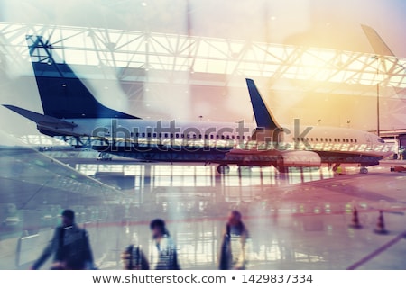 Foto stock: Modern Airport With Blur Effects Double Exposure