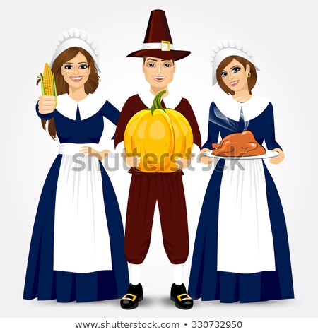 [[stock_photo]]: Cartoon Pilgrim Hug