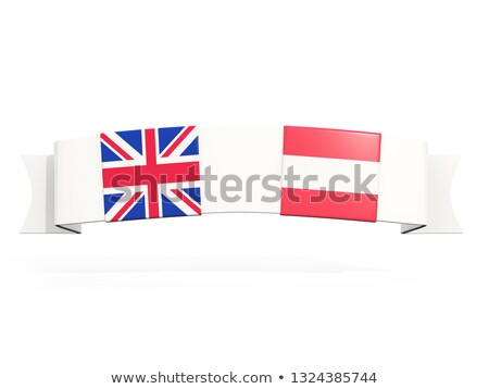 Foto d'archivio: Banner With Two Square Flags Of United Kingdom And Austria