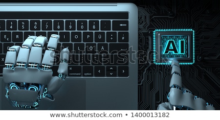 Stock photo: Humanoid Robot Hand Notebook Click