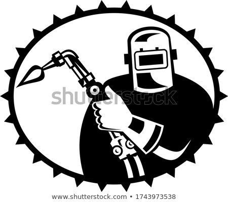 Stockfoto: Welder Oxygen Acetylene Welding Torch Front Oval Retro Black And White