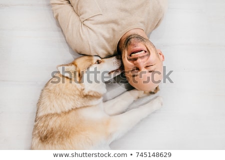 Zdjęcia stock: Happy Man And Husky