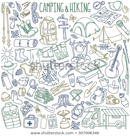 Zdjęcia stock: Tourist Backpacker Climbing Hand Drawn Outline Doodle Icon