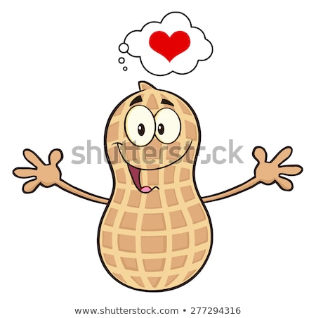 Stockfoto: Funny Peanut Cartoon Mascot Character Wanting For Hug