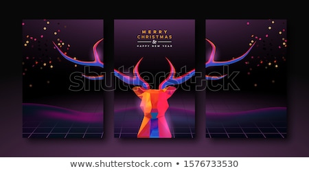 Сток-фото: Christmas New Year Retro 80s Neon Deer Party Card