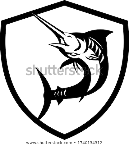 Stock photo: Blue Marlin Fish Jumping Shield Crest Retro Black And White
