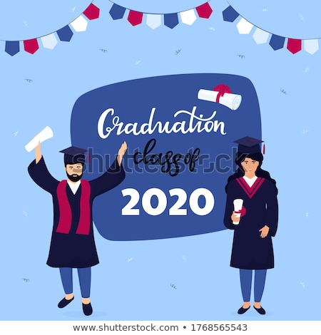 Stock photo: Graduation Ceremony Class Of 2020 Greeting Banner Graduates Celebrate Completion Of Studies